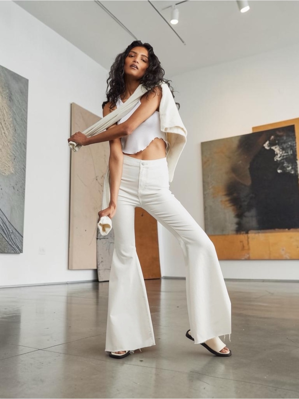 Women's High-Rise Flared Jeans in Cream